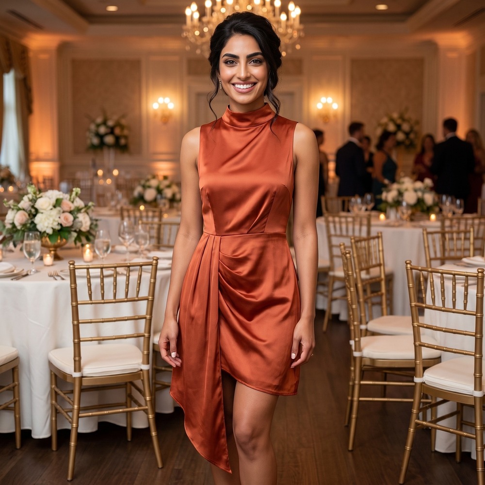 Anthropologie Asymmetric Cowl Neck Dress Womens 4 Rust Orange Draped Wedding